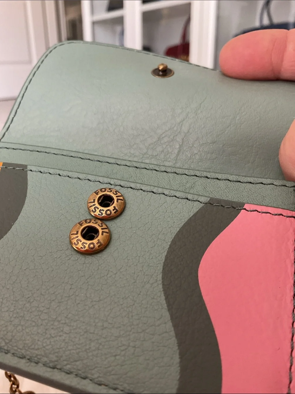 Fossil Leather Card Case in Pink, Orange and Sage Green